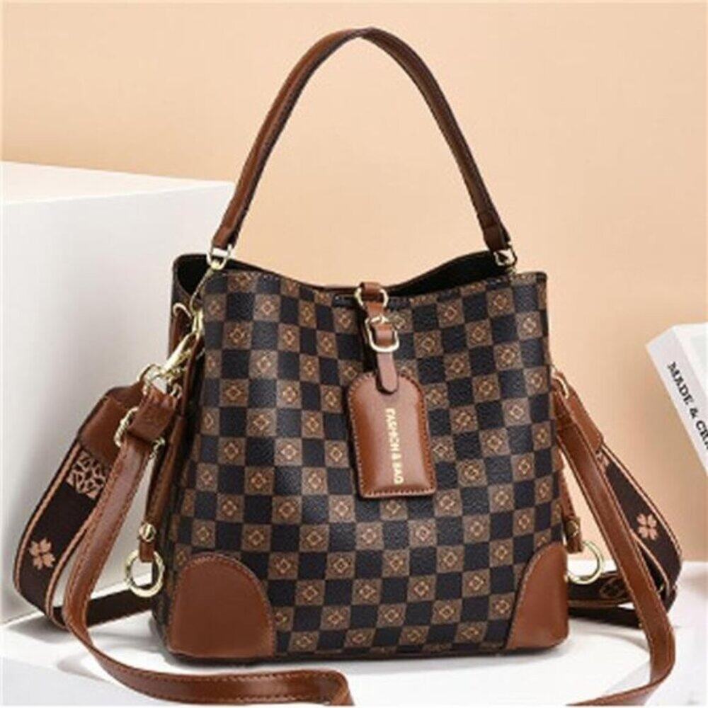 Cross Body Bag Purses Brown & Black  Vegan Leather Crossbody Bucket Bag